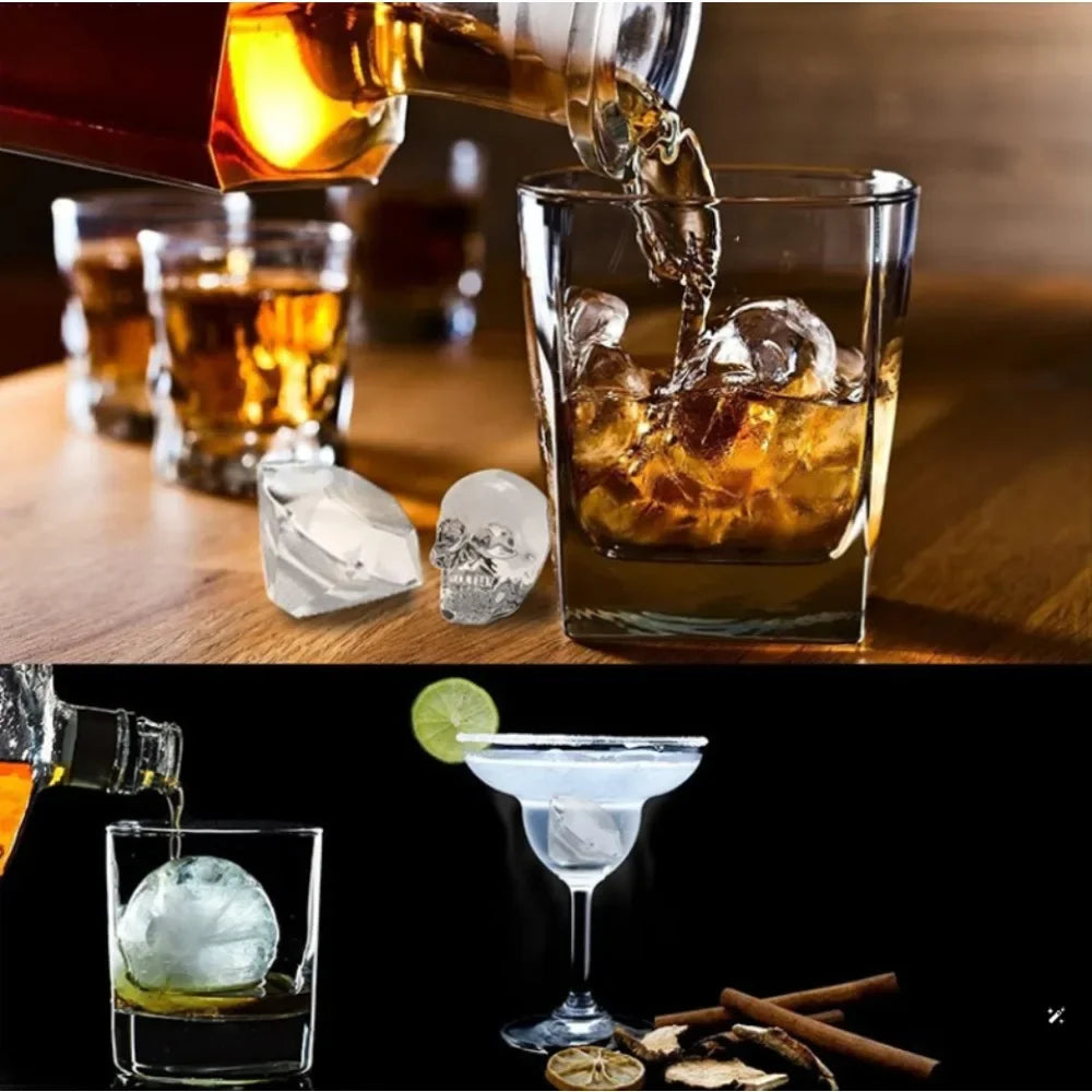 3D Skull & Diamond Ice Ball Mold – Silicone Tray for Whiskey & Cocktails