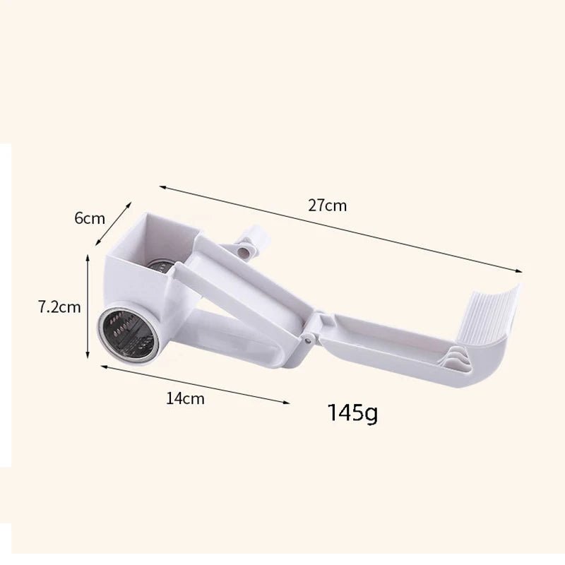 Râpe à fromage manuelle rotative blanche, long de 27 cm et pesant 145g
