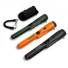 A set of handheld metal detectors including a green and orange device and a black scanning pad.