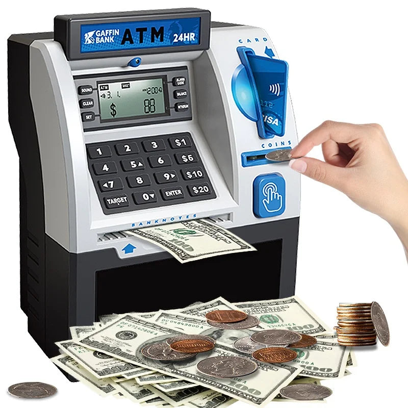 Interactive ATM Money Box for Kids with Card Swipe and Password Access
