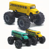 A yellow die-cast metal school bus pull-back toy vehicle.