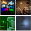 An RGB LED under cabinet light system featuring various colored lights and a remote control.