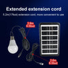 An extended extension cord is shown next to a solar-powered hanging LED lamp and a separate power cord.