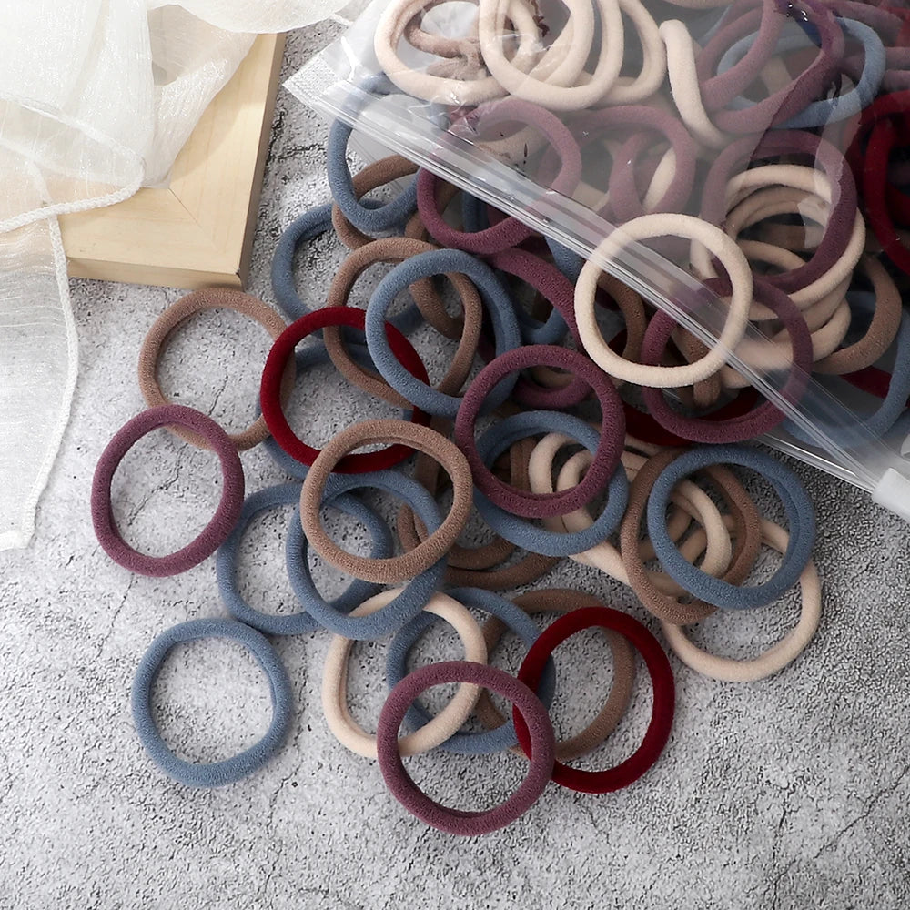 50-Pack Solid Color Elastic Hair Ties for Women & Girls
