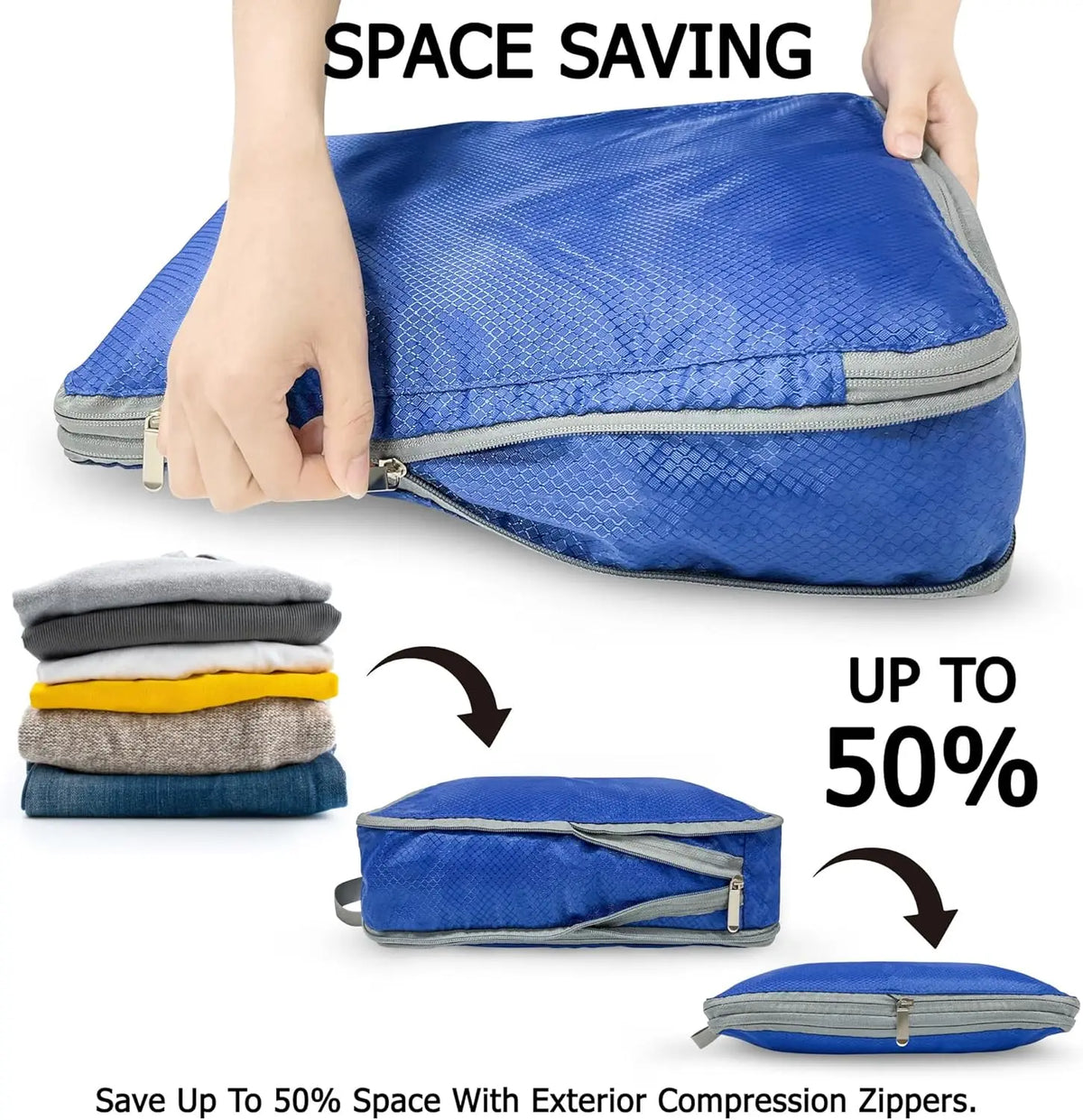 Travel Packing Cubes Set with Compression Zippers