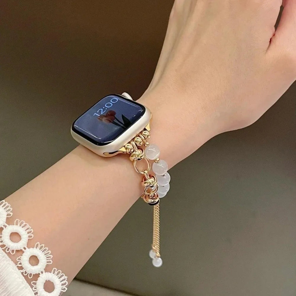 Crystal Bead Watch Strap with Adjustable Metal Link Design