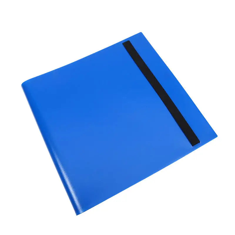 A bright blue premium card binder album with a black closure strip.