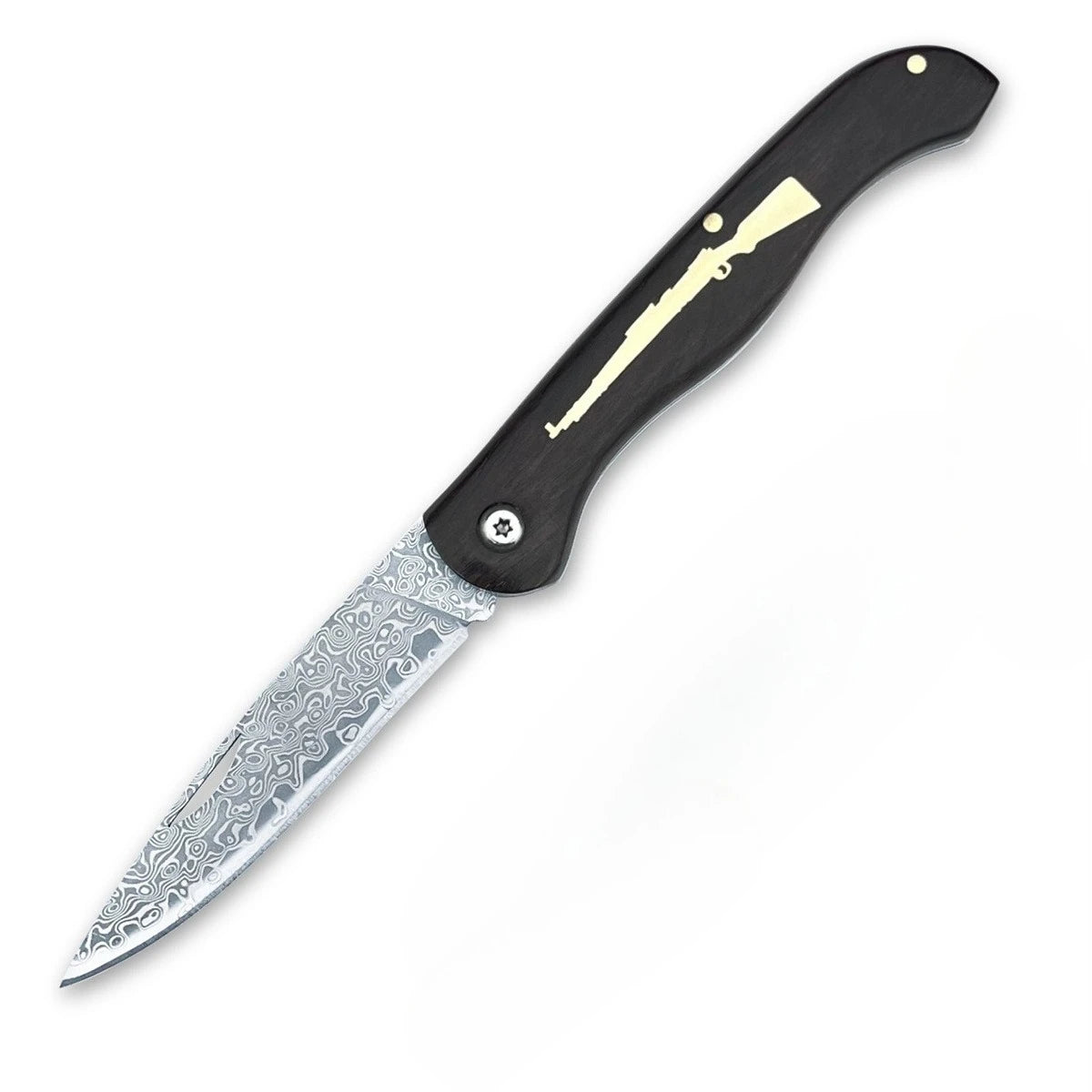 Damascus Steel Folding Pocket Knife with Ebony Handle