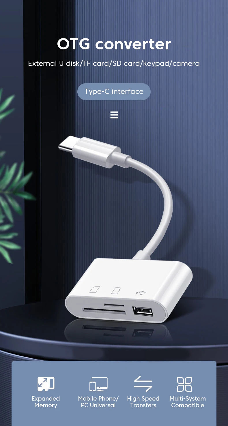 USB-C 3-in-1 Card Reader for SD and TF Cards