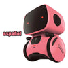 A pink interactive voice-controlled robot toy with a black head and body, shown from the side.