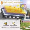 A black solar panel mounted on a wall, showing yellow light rays and text about fast charging and high conversion.