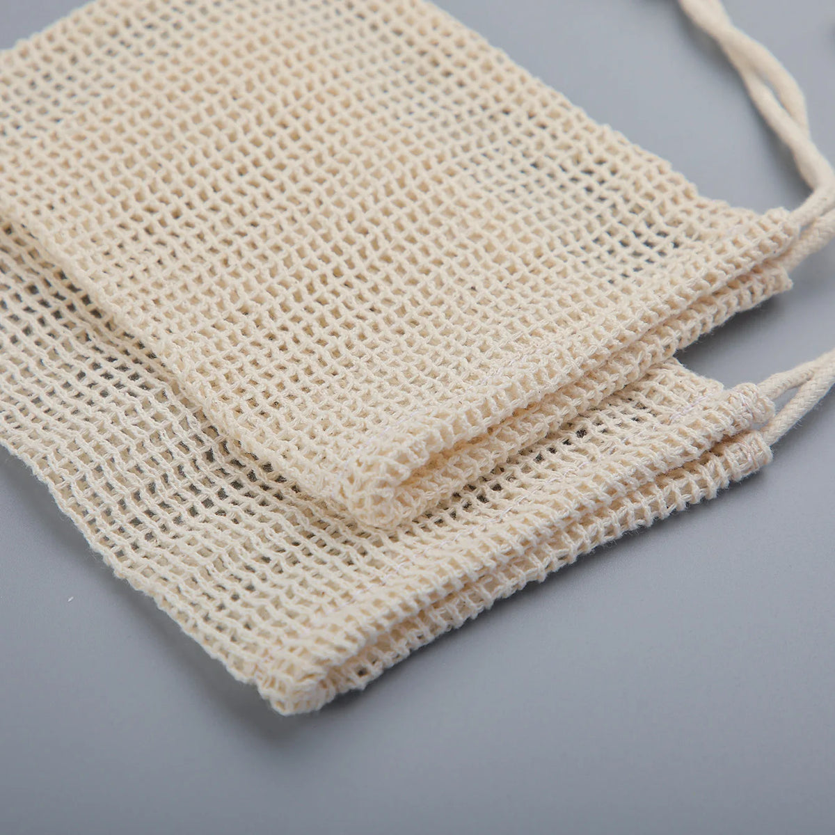 Set of 3 Natural Cotton Soap Saver Bags with Drawstring
