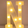 A glowing neon sign shaped like the letter N made of LED lights on a white surface.