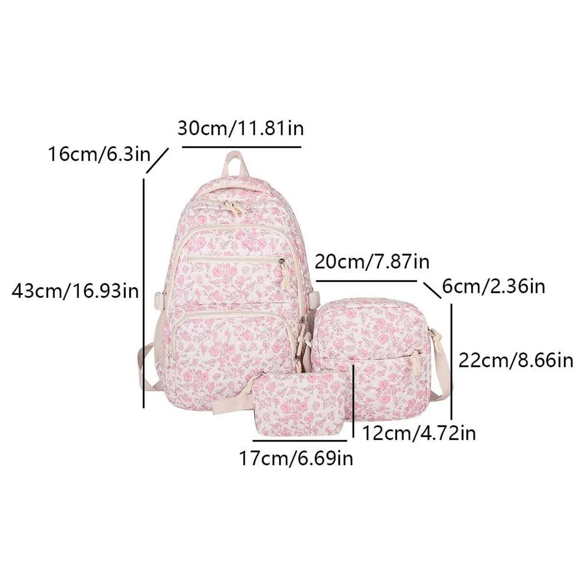 Floral Quilted Backpack Set with Crossbody Bag