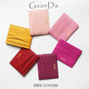 A collection of five genuine leather slim card holder wallets in various shades of pink and red arranged in a circle.