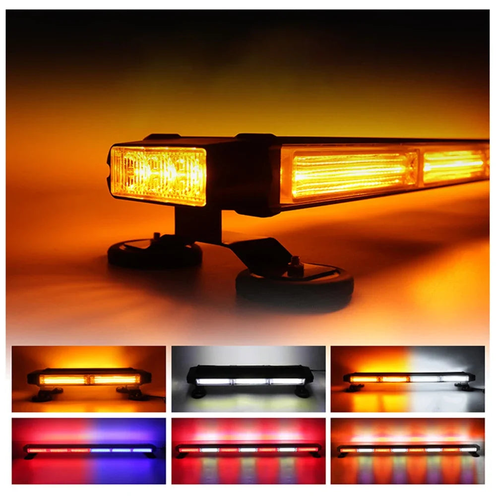 Various LED rooftop strobe light bars displayed in different colors and configurations.