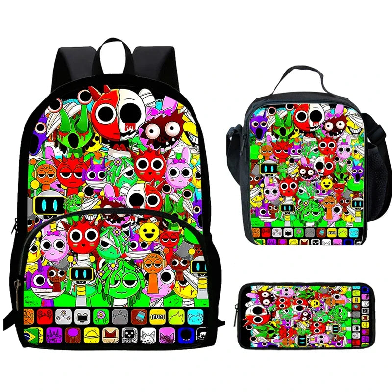 Cartable Enfant Cartoon Sprunki avec Pochette Avant