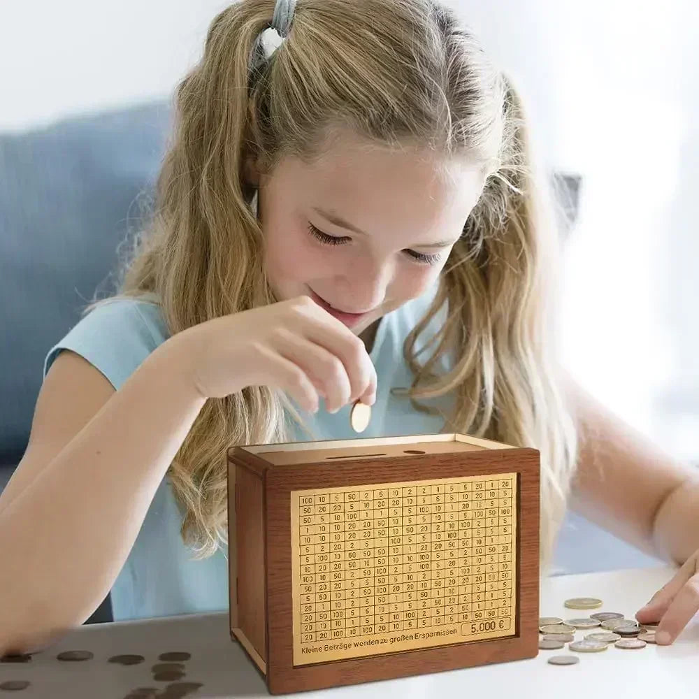 Wooden Money Saving Box with Built-in Coin Counter