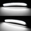 Close-up view of smoked LED side marker lights installed on a vehicle, showing the bright light output.