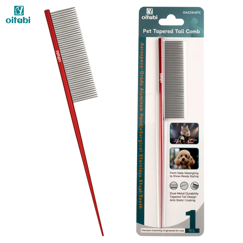 Dual-Metal Pet Grooming Comb with Tapered Tail
