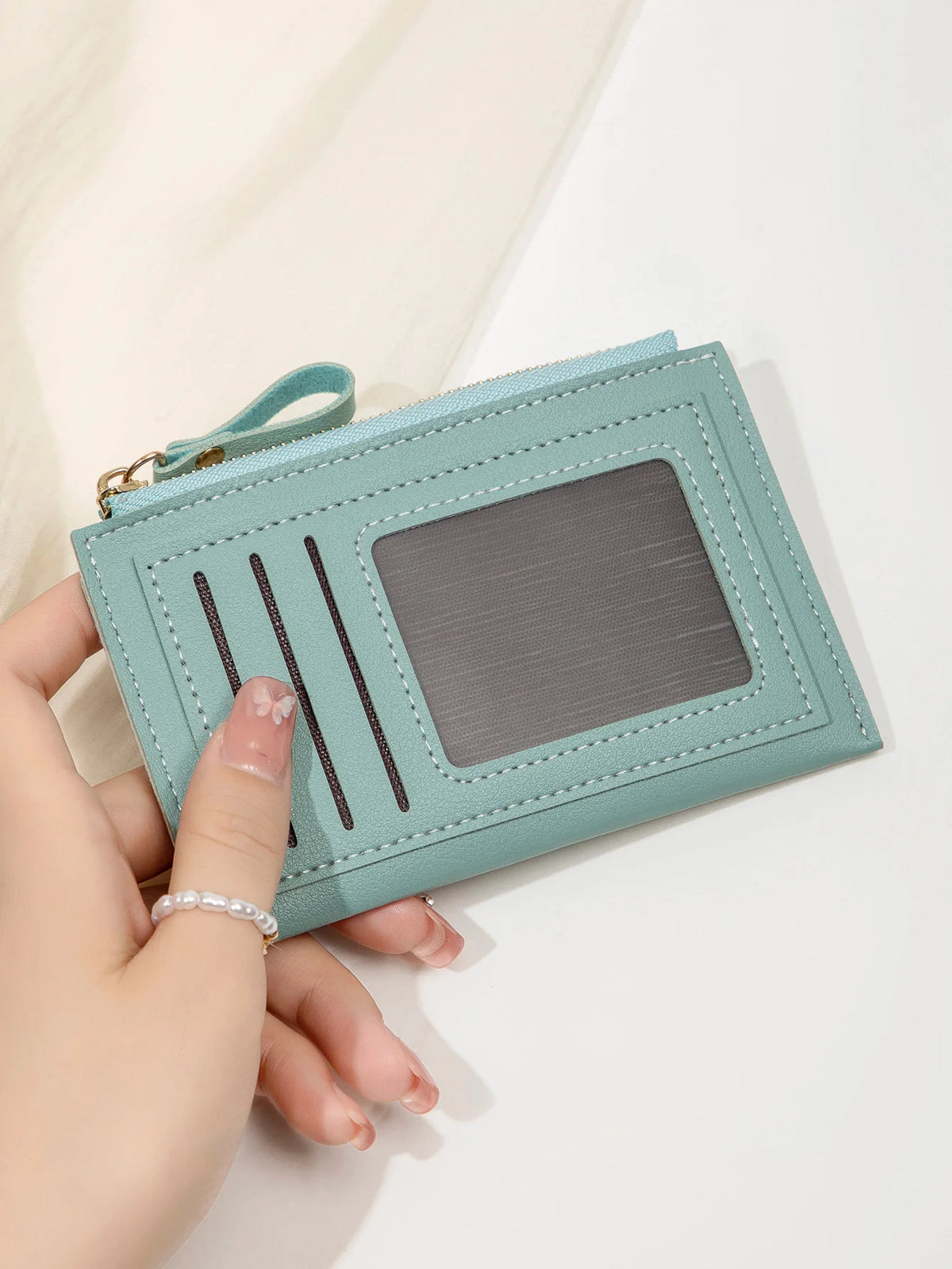 Slim Leather Card Holder Wallet with Secure Zipper