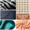 A collection of fabric materials including black and white knitted yarn, dark denim, teal satin, and peach silk for clothing 
