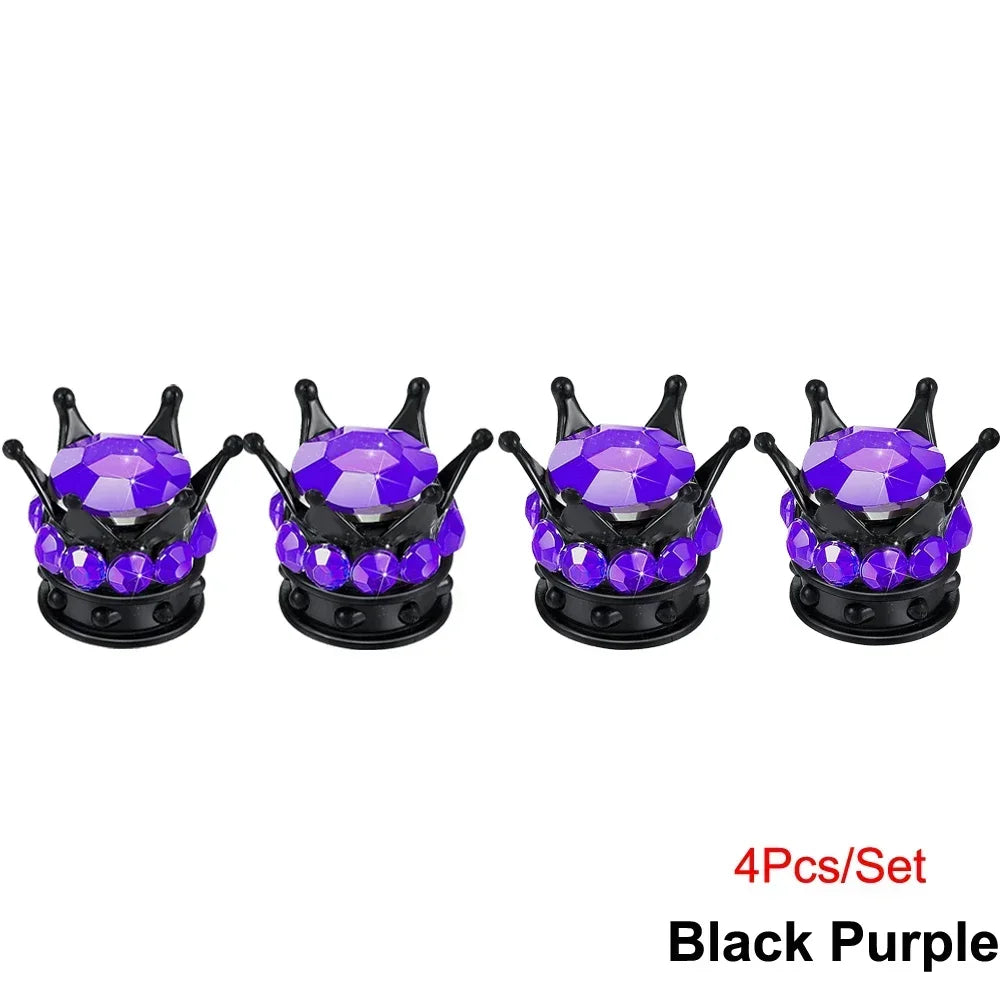 Crystal Crown Tire Valve Caps - Set of 4