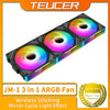 Schwarzer 360mm ARGB-Lüfter mit Spiegel-Zyklus-Licht-Effekt von oben.
