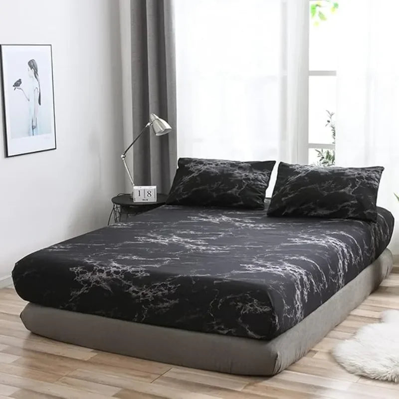 Non-Slip Fitted Sheet with Elastic Edges – Geometric Print, Soft Cotton Feel