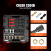 A black thread repair kit showing various tools and markings for easy identification and storage.