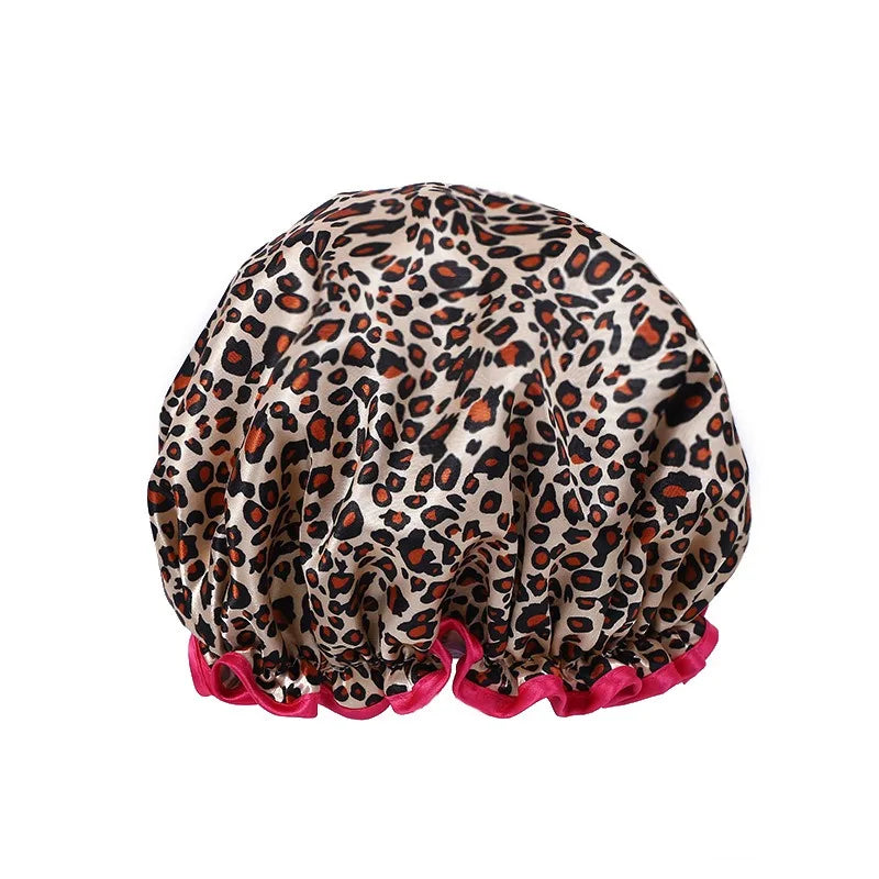 Leopard Print Double-Layer Shower Cap – Waterproof & Reusable