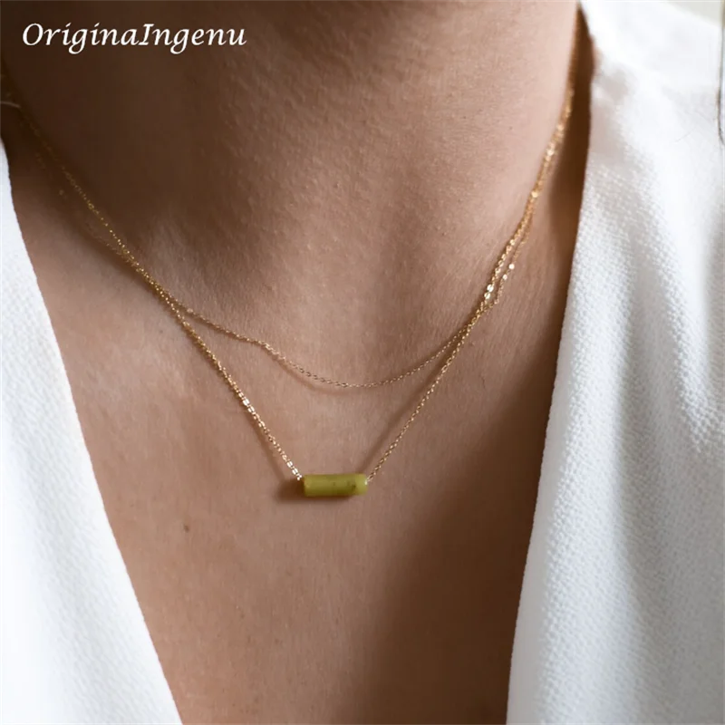 Dainty Beaded Gemstone Pendant Necklace in Gold Filled