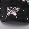 Lace Butterfly Snapback Cap with Rhinestone Accents