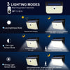 Diagram showing three lighting modes for a solar-powered security wall light: Low brightness, Dim Light sensor mode, and Stro