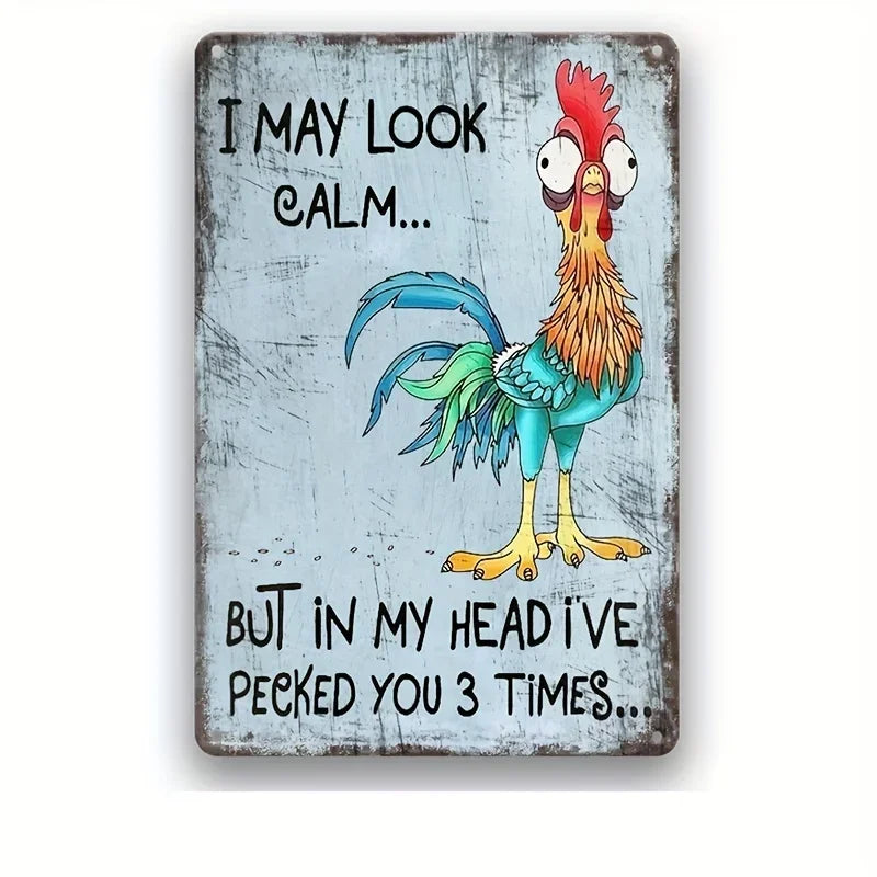 Retro Funny Chicken Farm Metal Sign for Kitchen and Coop