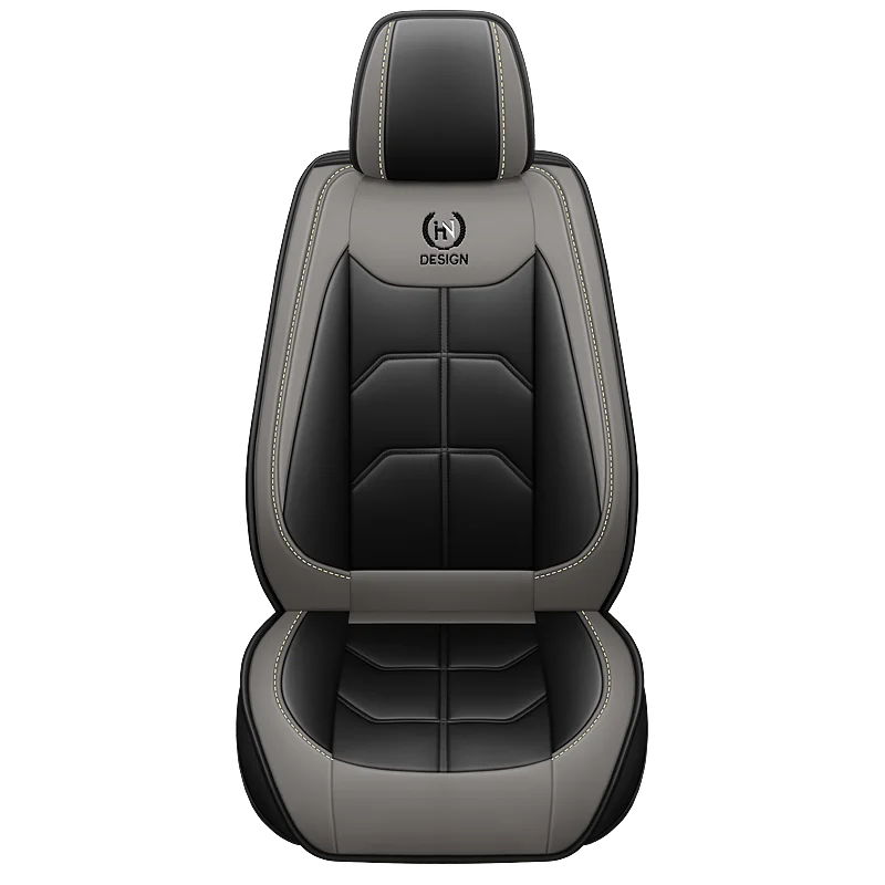A black universal PU leather car seat cover for a Chevrolet model, shown from above.