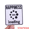 A white square patch with black text HAPPINESS, a 25% loading icon, and the word loading.