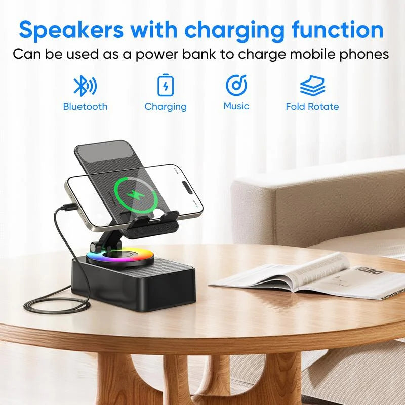 Wireless Bluetooth Speaker with Phone Stand and Built-in 1200mAh Power Bank