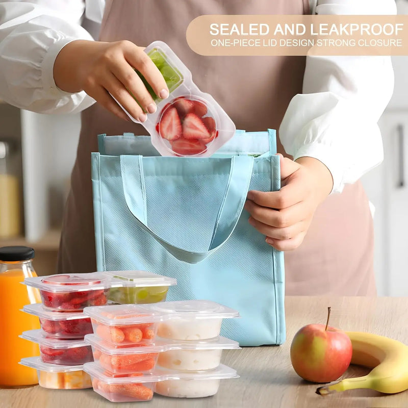 Reusable Double-Compartment Snack Containers with Lids (20-Pack)
