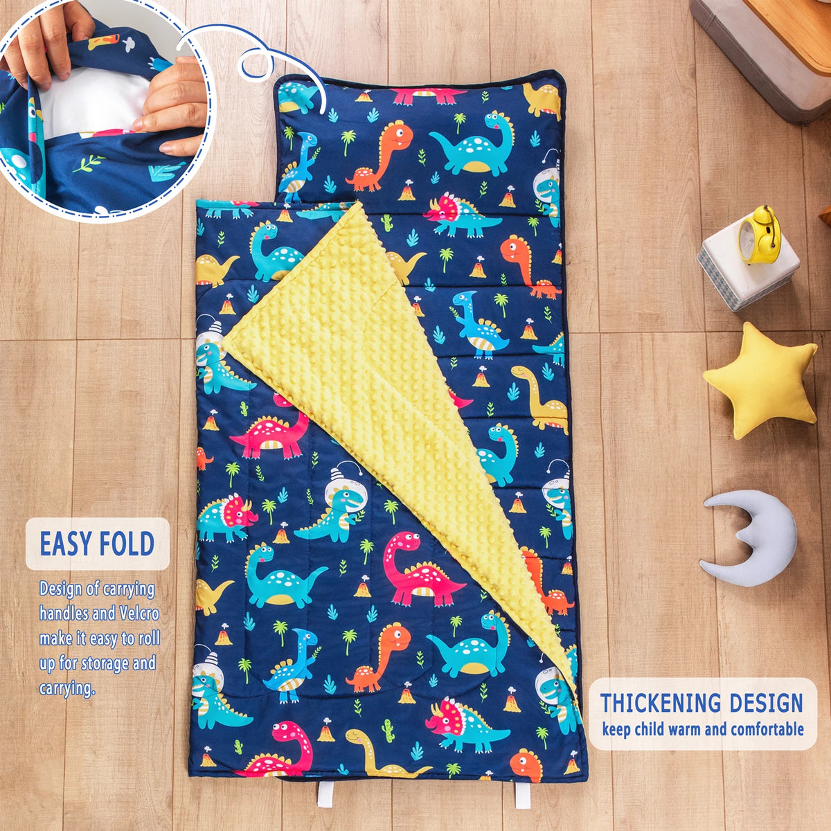 Dinosaur Toddler Nap Mat with Removable Pillow and Fleece Blanket