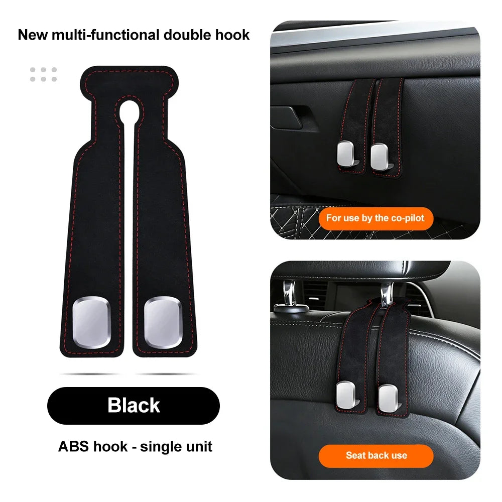 Black ABS multi-functional double hook for car seat back use