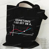 Black canvas tote bag featuring a line graph diagram with a dot on a coordinate plane.
