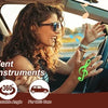 A woman is driving a car with musical instrument decorations installed in the interior vent.