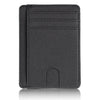 Black slim leather wallet with RFID blocking protection shown from the front