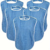 Three light blue flannel bibs designed for adult care