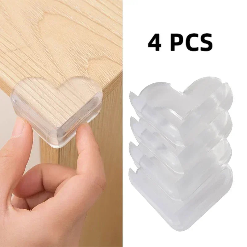 Vier transparente PVC-Sicherheitsstreifen zum Schutz von Möbel- und Tischkanten.