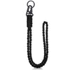 Black heavy duty 550 paracord neck lanyard with a metal clip.