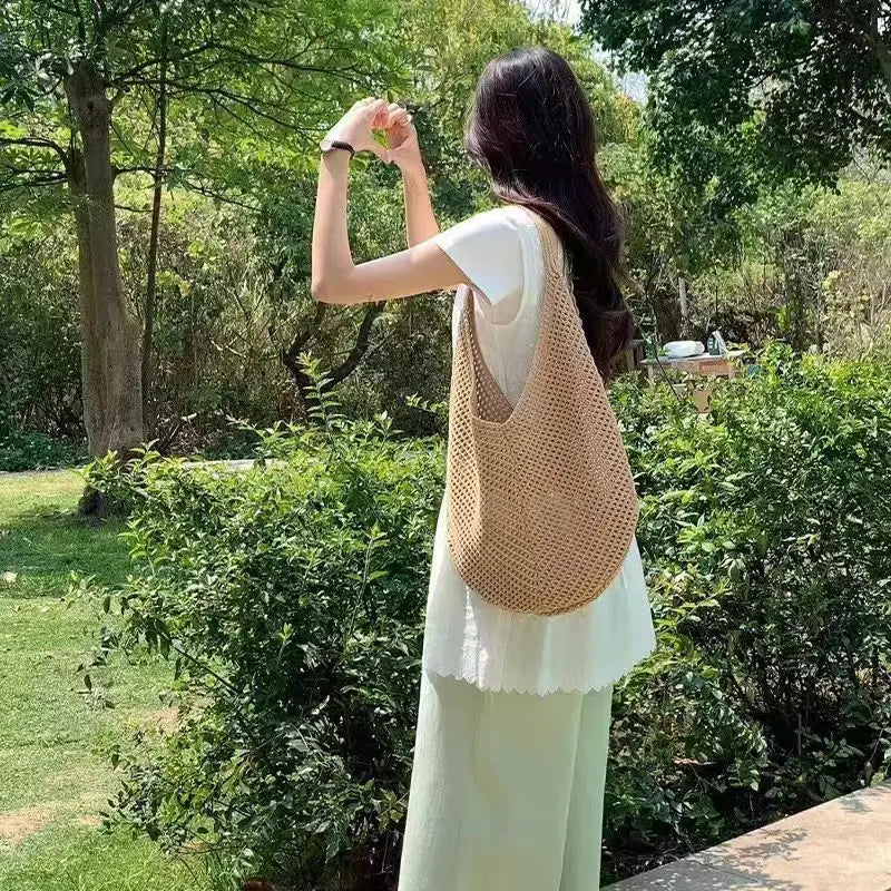 Handwoven Crochet Tote Bag – Large Capacity Shoulder Bag