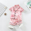Kids' Cartoon Leopard Print Pajama Set with Short Sleeves
