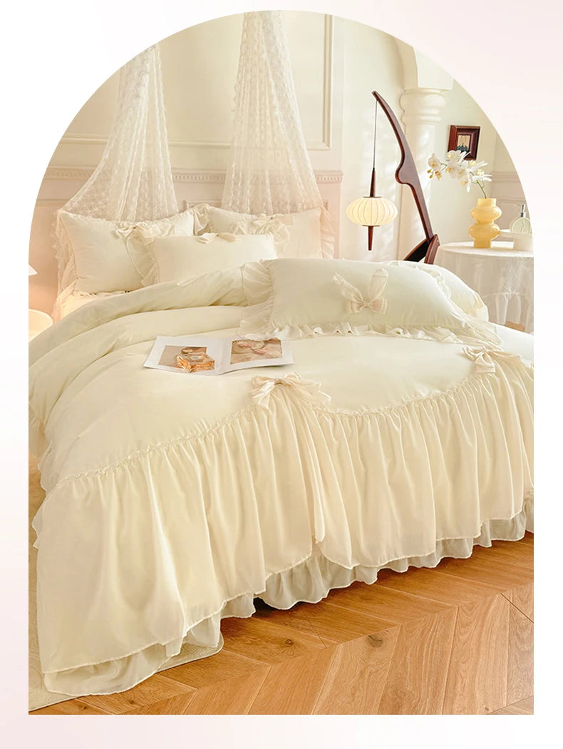 Princess Chiffon Duvet Cover with Romantic Ruffles